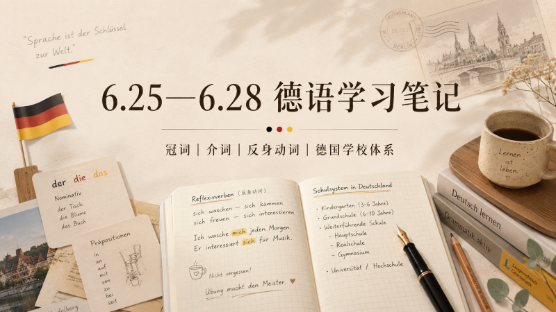 6.25—6.28 德语学习笔记：冠词、介词、反身动词和德国学校体系